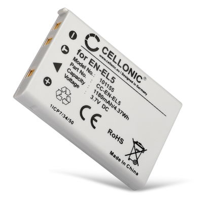 Akku kameraan Nikon CoolPix 5200, P510, P100, P520, P500, P530, P90, P6000, P80, Coolpix 3700, 6000, EN-EL5 - EN-EL5 (1180mAh, 3.7V) tuotemerkiltä CELLONIC
