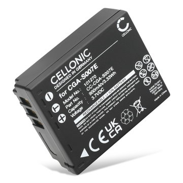 Akku kameraan Panasonic Lumix TZ5, TZ3, TZ1, TZ4, TZ2, TZ50, TZ15, TZ11, CGA-S007 - CGA-S007,CGR-S007,DMW-BCD10 (900mAh, 3.7V) tuotemerkiltä CELLONIC