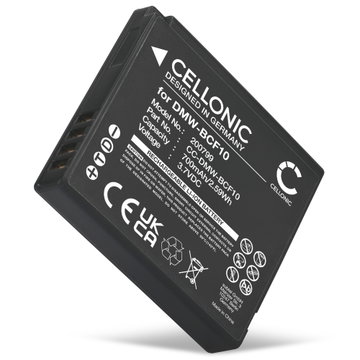Akku kameraan Panasonic Lumix FS62, FS10, FS7, FT1, FS30, FX60, FS11, FS6, FT2, FT3, FT4, DMW-BCF10 - DMW-BCF10E CGA-S106 CGA-S009 (700mAh, 3.7V) tuotemerkiltä CELLONIC