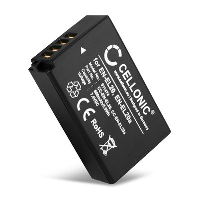 Akku kameraan Nikon 1 AW1 Nikon 1 J1 1 J2 1 J3 Nikon 1 S1 Nikon 1 V3 Nikon CoolPix P1000 Coolpix A Nikon DL24-500 - EN-EL20 EN-EL20a (800mAh, 7.4V) tuotemerkiltä CELLONIC