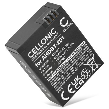 1x Akku kameraan GoPro Hero 3, Hero 3 Plus, Black, Silver, White, AHDBT-301, AHDBT-201 - AHDBT-201 AHDBT-301 AHDBT-302 (1050mAh, 3.7V) tuotemerkiltä CELLONIC