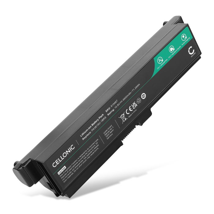 Akku tietokoneeseen Toshiba Satellite C660, L750, L650, L655, L750D, L670D, A660, L770, PA3817U, PABAS228 - 10.8V 6600mAh tuotemerkiltä CELLONIC