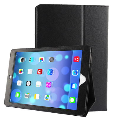 Tabletin suojakotelo iPad Air 1 / iPad 5 / iPad 6 (Wake / Sleep) tukijalalla - Musta Tekonahka, taitettava tablettikotelo