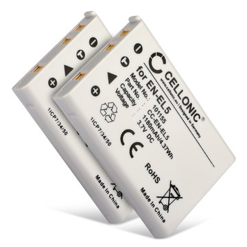 2x Akku kameraan Nikon 5200 P510 P100 P520 P500 P530 P90 P6000 P80 3700 6000 7900 EN-EL5 - EN-EL5 (1180mAh, 3.7V) tuotemerkiltä CELLONIC