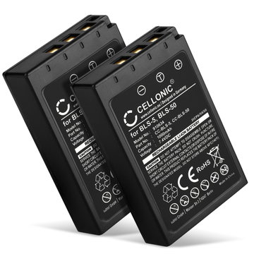 2x Akku kameraan Olympus OM-D E-M10 Mark II, III, IV, Pen E-P3, E-PL6, E-PL7, E-PL8, Stylus 1 - BLS-5 BLS-50 (1000mAh, 7.4V) tuotemerkiltä CELLONIC