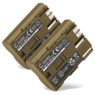 2x Akku kameraan Canon EOS 5D 40D 300D 30D 50D 20D 300V, PowerShot G2 G5 G6, BP-511 BP-512 BP-514 - BP-511,-512,-514,BP-508 (1600mAh, 7.4V) tuotemerkiltä CELLONIC