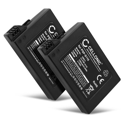 2x Akku pelikonsoliin Sony PSP Slim & Lite 2 (PSP-2000, PSP-2003, PSP-2004), PSP Slim & Lite 3 (PSP-3001, PSP-3003, PSP-3004) 1200mAh tuotemerkiltä CELLONIC