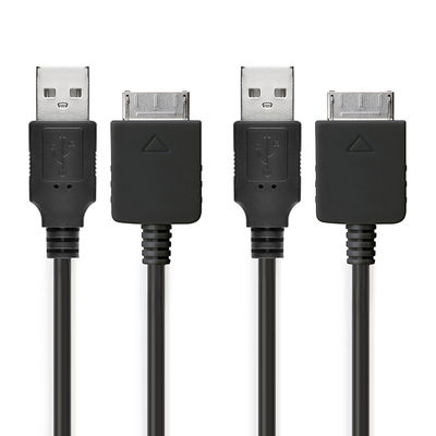 2x USB-johto MP3-soittimeen Sony Walkman NW-A55L NWZ-ZX2 NWZ-A15 A10 NWZ-A816 A818 NWZ-E858 NWZ-ZX1 ZX100 - 480 MBit/s - USB 2.0, 1m datakaapeli. Musta  USB-kaapeli