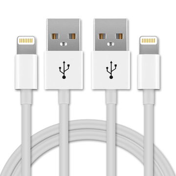 2x USB-johto kännykkään Apple iPhone 14, 13, 12, 11, X, XS, XR, 8, 7, SE - Lightning 8 Pin, , 1m latausjohto. Valkoinen  datakaapeli