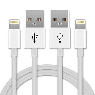 2x USB-johto kännykkään Apple iPhone 14, 13, 12, 11, X, XS, XR, 8, 7, SE - Lightning 8 Pin, , 1m latausjohto. Valkoinen  datakaapeli