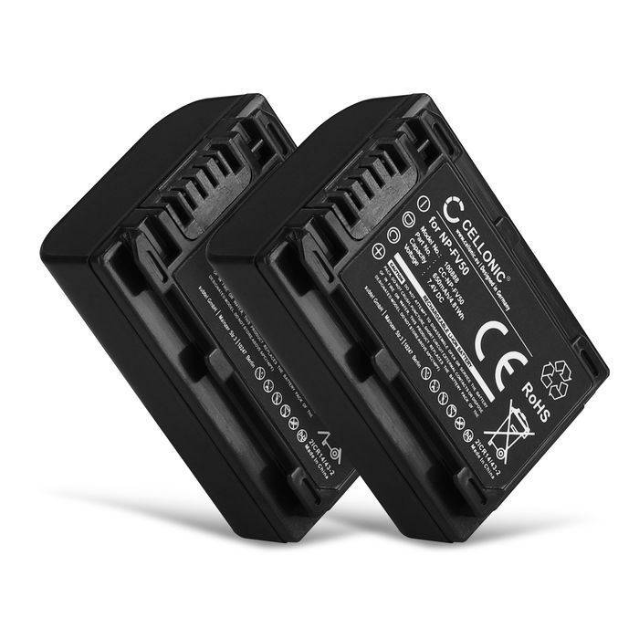 2x Cellonic Akku Sony NP-FV100 650mAh, Vaihtoakku Replacement Battery