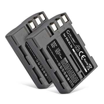 2x Akku kameraan Nikon D700 D50 D70s D80 D90 D200 D300 D300S D900 D100 - EN-EL3e (1600mAh, 7.4V) tuotemerkiltä CELLONIC