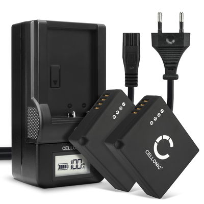 2x Akku + Laturi kameraan Panasonic Lumix DC-GX9 DMC-LX100 DMC-GX80 DMC-TZ80 TZ81 TZ100 TZ101 DC-TZ90 - DMW-BLE9 DMW-BLG10 BP-DC15 (730mAh, 7.4V) tuotemerkiltä CELLONIC