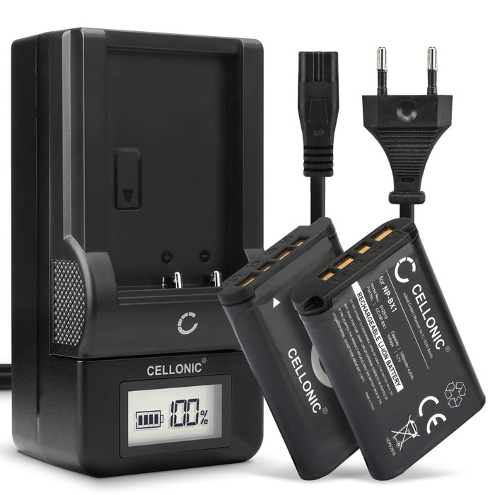 2x Akku + Laturi kameraan Sony RX100 III IV V CX405 FDR X3000 DSC HX60 HX400V HX90V HX80 H400 DSC-WX50 NP-BX1 - ACC-TRBX (1090mAh, 3.7V) tuotemerkiltä CELLONIC