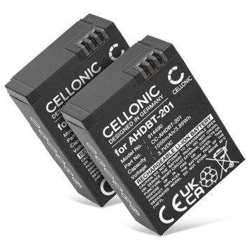 2x Akku kameraan GoPro Hero 3, Hero 3 Plus, Black, Silver, White, AHDBT301, AHDBT201 - AHDBT-201 AHDBT-301 AHDBT-302 (1050mAh, 3.7V) tuotemerkiltä CELLONIC