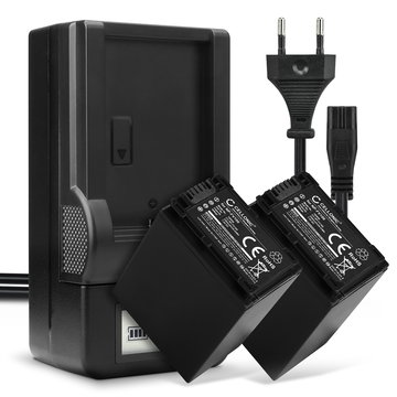 2x Akku + Laturi kameraan Sony HDR-CX625 HDR-CX730 CX700 HDR-CX570 CX550 HDR-CX410 HDR-CX330e HDR-CX280 - AC-VQV10 BC-TRV (3300mAh, 7.4V) tuotemerkiltä CELLONIC