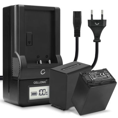 2x Akku + Laturi kameraan Sony HDR-CX625 HDR-CX730 CX700 HDR-CX570 CX550 HDR-CX410 HDR-CX330e HDR-CX280 - AC-VQV10 BC-TRV (3300mAh, 7.4V) tuotemerkiltä CELLONIC