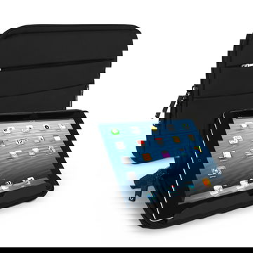 Tabletin suojakotelo 10.1" tableteille. Musta, pehmeää vettä hylkivää nylonia, anti shock bubbles -pehmuste, toimii myös jalustana, CELLONIC