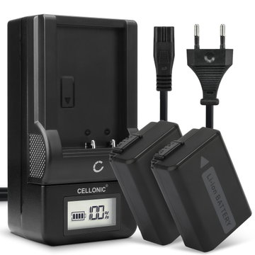2x Akku + Laturi kameraan Sony A6000 Alpha 6000 A6300 A6400 A6500 A5100 A5000 A3000 A7 II Alpha 7 II A7s A7R NP-FW50 - NP-FW50 (1030mAh, 7.4V) tuotemerkiltä CELLONIC