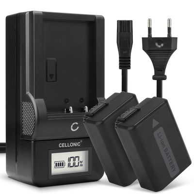 2x Akku + Laturi kameraan Sony A6000 Alpha 6000 A6300 A6400 A6500 A5100 A5000 A3000 A7 II Alpha 7 II A7s A7R NP-FW50 - NP-FW50 (1030mAh, 7.4V) tuotemerkiltä CELLONIC
