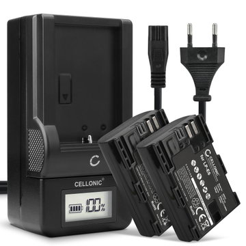 2x Akku + Laturi kameraan Canon 70D EOS 5D Mark II III IV 5DS R 60D 60Da 5D Mark II 7D Mark II 80D - LP-E6 LP-E6N (2000mAh, 7.4V) tuotemerkiltä CELLONIC