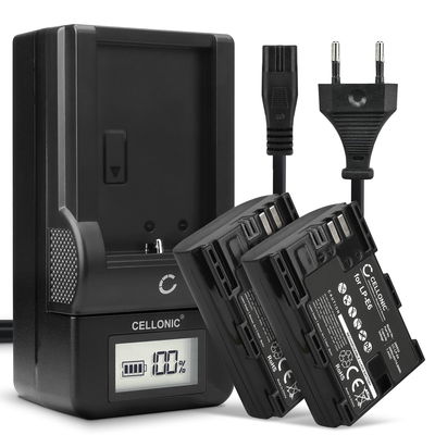 2x Akku + Laturi kameraan Canon 70D EOS 5D Mark II III IV 5DS R 60D 60Da 5D Mark II 7D Mark II 80D - LP-E6 LP-E6N (2000mAh, 7.4V) tuotemerkiltä CELLONIC