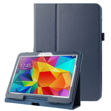 Book Tablet Case with Stand for Samsung Galaxy Tab 4 10.1 (SM-T530 / SM-T531 / SM-T533 / SM-T535) Synthetic Leather Protective Folding Flip Folio Wallet Tri Fold Bookcase Cover Sleeve - Dark Blue