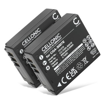 2x Akku kameraan Panasonic Lumix TZ3 TZ5 TZ1 TZ4 TZ2 TZ15 TZ11, CGAS007 DMWBCD10 - CGA-S007 CGR-S007 DMW-BCD10 (900mAh, 3.7V) tuotemerkiltä CELLONIC