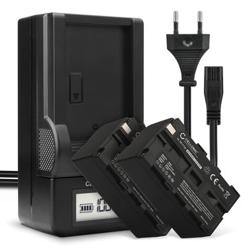 2x Akku + Laturi kameraan Sony HXR-NX100, Z Cam E2, HXR-MC2500, NEX-FS700RH, NP-F330, NEX-FS700RH - NP-F930 NP-F950 NP-F960 NP-F970 XL-B2 XL-B3 (4400mAh, 7.4V) tuotemerkiltä CELLONIC