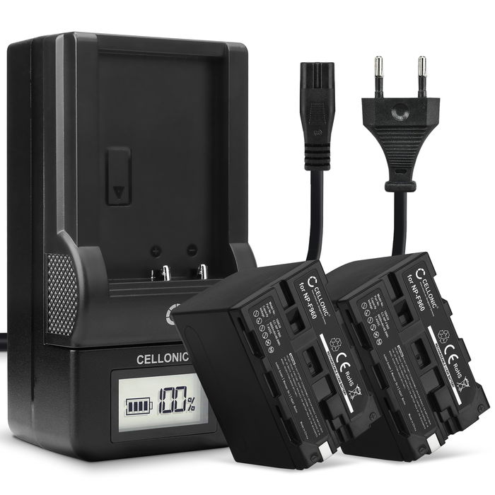2x Akku + Laturi kameraan Sony HXR-NX100, Z Cam E2, Sony HXR-MC2500, NEX-FS700R, NEX-FS700RH, HVR-Z1 - NP-F930 NP-F950 NP-F960 NP-F970 XL-B2 XL-B3 (6600mAh, 7.4V) tuotemerkiltä CELLONIC
