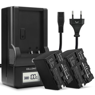 2x Akku + Laturi kameraan Sony HXR-NX100, Z Cam E2, Sony HXR-MC2500, NEX-FS700R, NEX-FS700RH, HVR-Z1 - NP-F930 NP-F950 NP-F960 NP-F970 XL-B2 XL-B3 (6600mAh, 7.4V) tuotemerkiltä CELLONIC