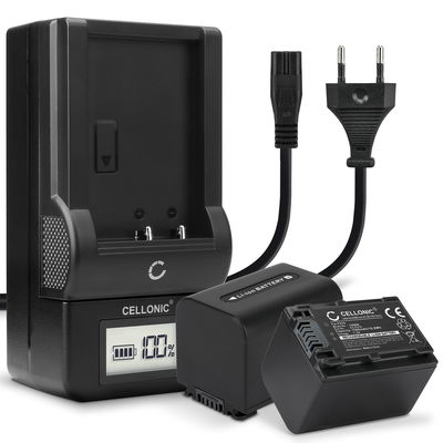 2x Akku + Laturi kameraan Sony FDR-AX33 AX100 FDR-AX700 PXW-Z90 HXR-NX80 HDR-CX625 NEX-VG30 -VG20 -VG10 - NP-FV90 (1500mAh, 7.4V) tuotemerkiltä CELLONIC