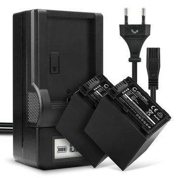 2x Akku + Laturi kameraan Sony CX410 CX430 CX220 CX210 CX200 CX730 CX580 CX230 ACVQV10 BCTRV - NP-FV70 NP-FV100 (2200mAh, 7.4V) tuotemerkiltä CELLONIC