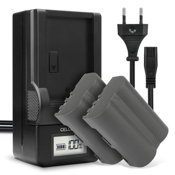 2x Akku + Laturi kameraan Nikon D80 D90 D900 D100 D200 D300 D300S D50 D70 D700 D70s - EN-EL3 EN-EL3e (2000mAh, 7.4V) tuotemerkiltä CELLONIC