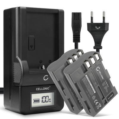 2x Akku + Laturi kameraan Nikon D80 D90 D900 D100 D200 D300 D300S D50 D70 D700 D70s - EN-EL3 EN-EL3e (2000mAh, 7.4V) tuotemerkiltä CELLONIC
