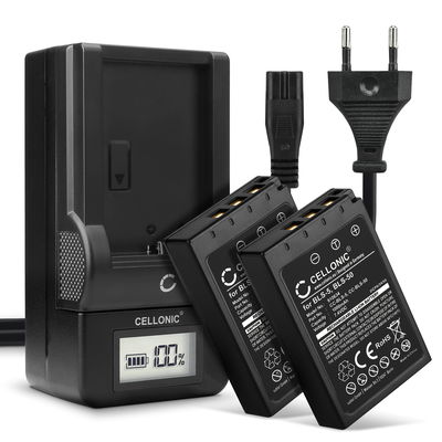 2x Akku + Laturi kameraan Olympus Pen E-PL7, OM-D E-M10 Mark II, Olympus Stylus 1, Pen E-PL6, E-450, E‑P3 - BCS-1 BCS-5 (1000mAh, 7.4V) tuotemerkiltä CELLONIC