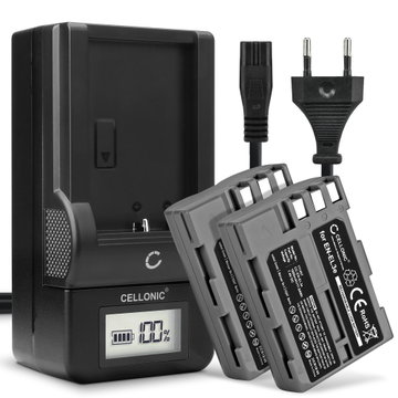 2x Akku + Laturi kameraan Nikon D90 D700 D300S D300 D100 D200 D50 D70 D70s D80 D900 - EN-EL3 EN-EL3e EN-EL3a (1600mAh, 7.4V) tuotemerkiltä CELLONIC