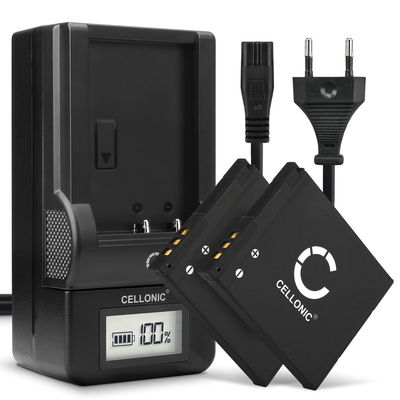 2x Akku + Laturi kameraan Panasonic Lumix DMC-SZ3, Lumix DMC-SZ10, DMC-SZ9, DMC-SZ8, DMC-XS1, DMC-FS50 - DMW-BCL7 DMW-BCL7e (600mAh, 3.7V) tuotemerkiltä CELLONIC