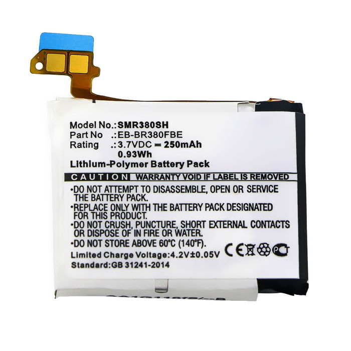Akku älykelloon Samsung Gear 2 (SM-R380) / Gear 2 Neo (SM-R381) - 250mAh, 3.7V, B1230J1EA, EB-BR380FBE, PGF582224H vaihtoakku