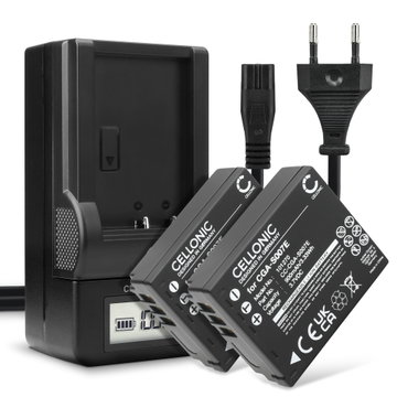2x Akku + Laturi kameraan Panasonic Lumix TZ5 TZ3 TZ1 TZ4 TZ2 TZ50, CGAS007 DEA45 DMWBCD10 - CGA-S007 CGR-S007 (900mAh, 3.7V) tuotemerkiltä CELLONIC