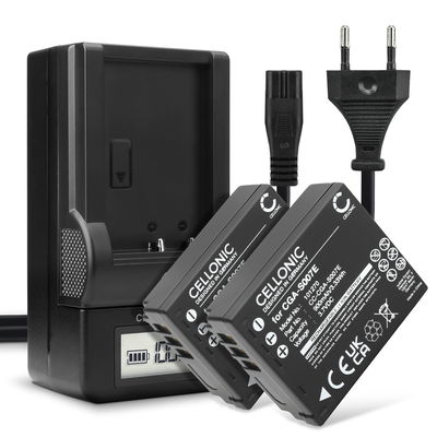 2x Akku + Laturi kameraan Panasonic Lumix TZ5 TZ3 TZ1 TZ4 TZ2 TZ50, CGAS007 DEA45 DMWBCD10 - CGA-S007 CGR-S007 (900mAh, 3.7V) tuotemerkiltä CELLONIC