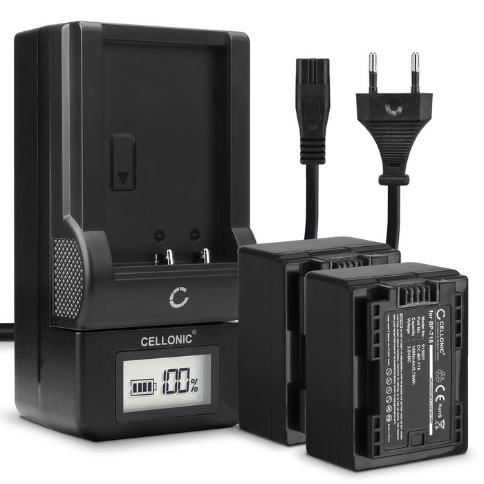 2x Akku + Laturi kameraan Canon LEGRIA HF R806 R86 HF R706 HF R606 HF R506 R406 R306 R36 VIXIA HF R500 - BP-718 BP-709 (1600mAh, 3.6V) tuotemerkiltä CELLONIC