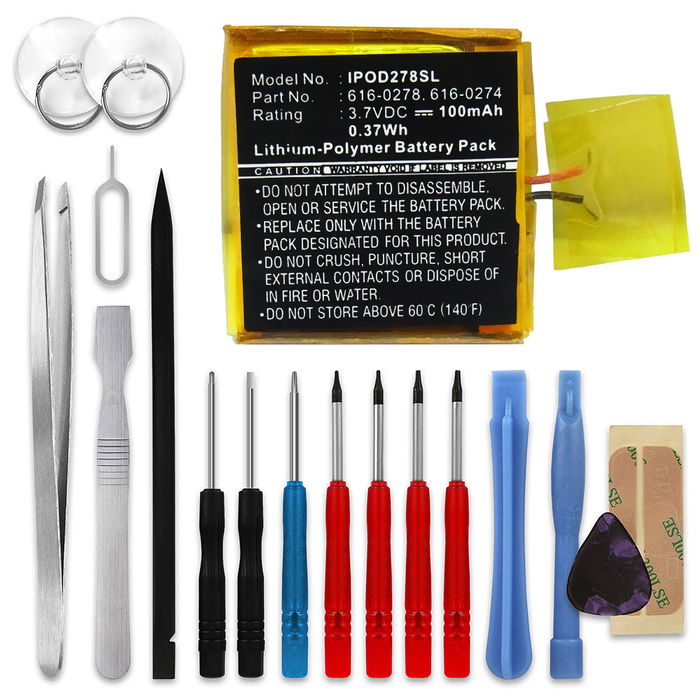 Apple iPod Shuffle 2 Gen. - A1204 akku, 100mAh vaihtoakku + Työkalu tuotemerkiltä subtel