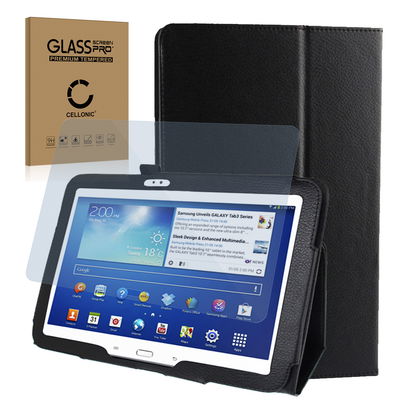 Tabletin suojakotelo Samsung Galaxy Tab 3 10.1 (P5200 / P5210 / P5220) tukijalalla - Musta Tekonahka, taitettava tablettikotelo