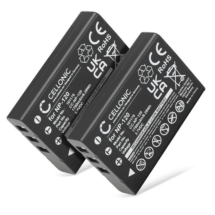 2x Akku kameraan Besteker Pro 4K AC1, Ordro HDV-D320, HDV-D325, HDV-D395, HDV-D80S - NP-120 (1700mAh, 3.7V) tuotemerkiltä CELLONIC