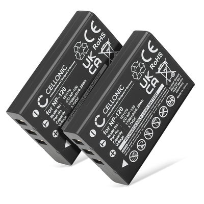 2x Akku kameraan Besteker Pro 4K AC1, Ordro HDV-D320, HDV-D325, HDV-D395, HDV-D80S - NP-120 (1700mAh, 3.7V) tuotemerkiltä CELLONIC