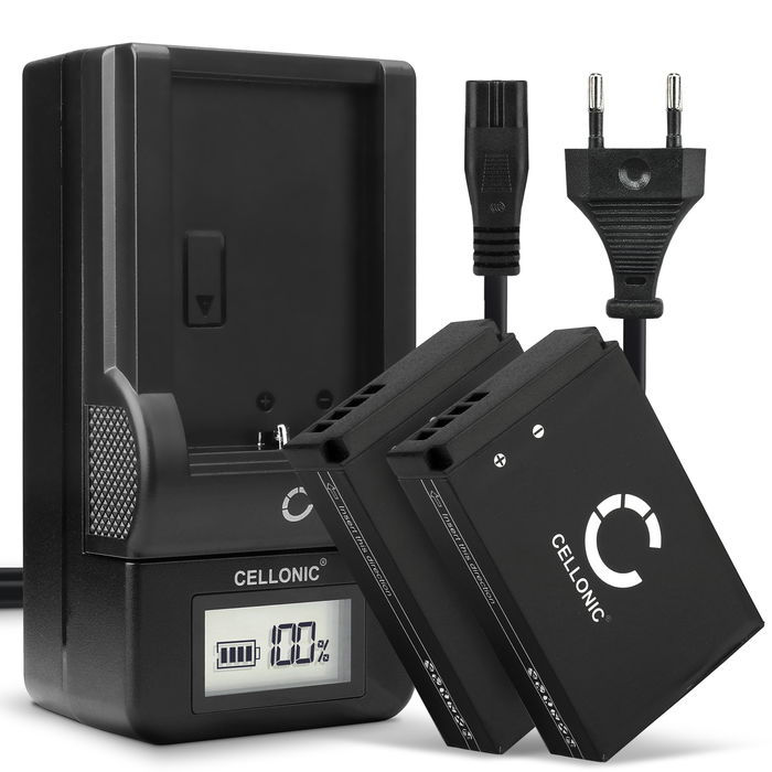 2x Akku + Laturi kameraan Canon M50, EOS M100, EOS 100D, Rebel SL1, M50 Mark II, Canon PowerShot SX70 HS - LP-E12 (820mAh, 7.2V) tuotemerkiltä CELLONIC