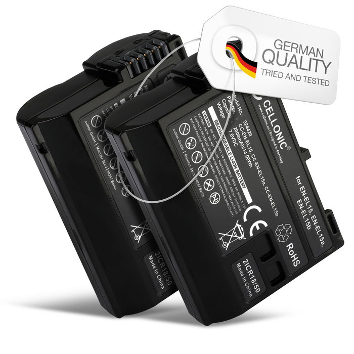 2x Cellonic Akku Nikon EN-EL15c 2000mAh, Vaihtoakku Replacement Battery
