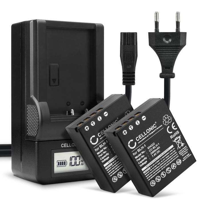 2x Cellonic Akku Olympus BLH-1 2000mAh + Laturi, Vaihtoakku Replacement Battery