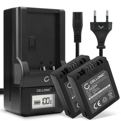 2x Akku + Laturi kameraan Panasonic Lumix DMC-FZ20 DMC-FZ10 DMC-FZ5 -FZ1 -FZ15 -FZ2 -FZ3 DMC-FC20 - CGA-S002e CGA-S002e-1B CGR-S002 DMW-BM7 (700mAh, 7.4V) tuotemerkiltä CELLONIC